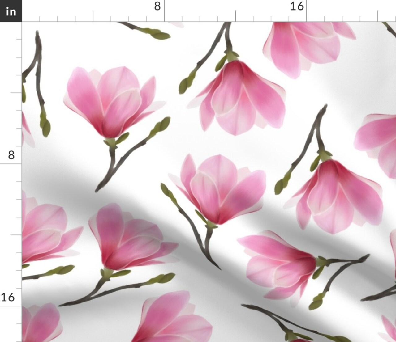 Saucer Magnolia Spring Floral Romantic Botanical Magnolia Big Flowers Pink And White Custom Printed Fabric by Spoonflower Various Fabrics by the Yard or Fat Quarter